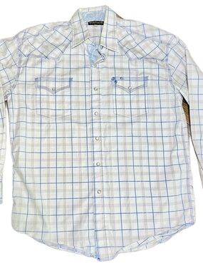 Stetson Western Shirt Plaid Blue White Snap Button Cowboy Long Sleeve Men’s L